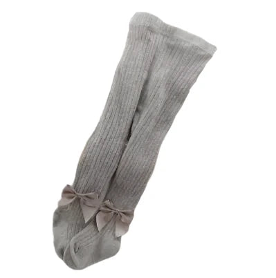 Cotton Blend Knitted Tights for Kids – Bowknot Style