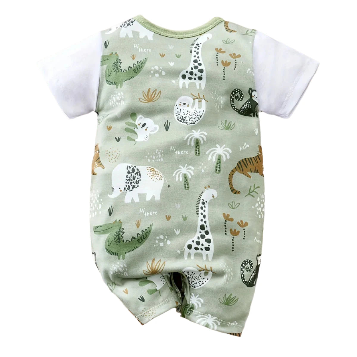 IURNXB Adorable Infant Zoo Animal Print Romper for Boy Newborn Baby Faux Two-Piece Bodysuit with Short Sleeves Casual Play Wear