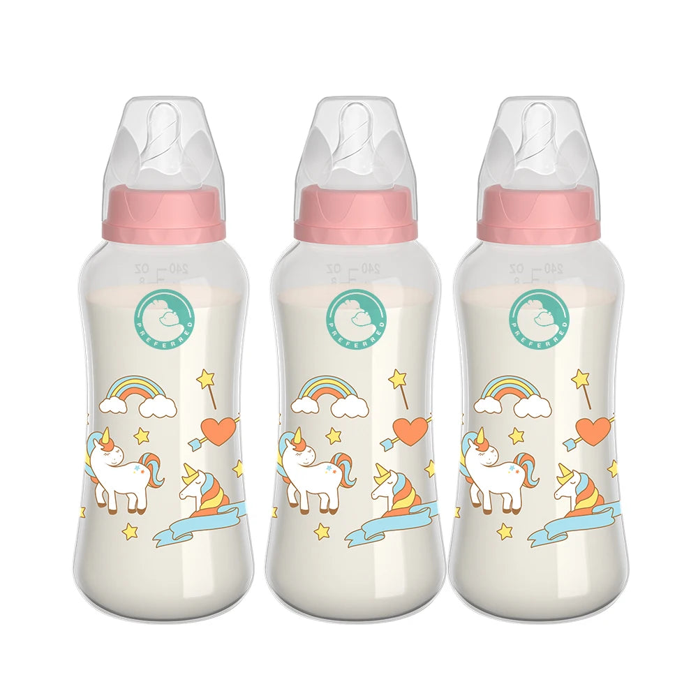 Dr.isla 3PCS Baby Bottle 150/240ML Baby Bottle Wide Mouth Newborn Baby Bottle Baby Milk Bottle Newborn Pattern Baby Cup BPA Free