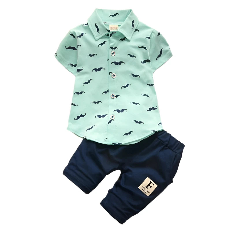 Summer New Cute Boy Suit Children's Printed Short-Sleeved Printed Shirt + Shorts Suit Children's Cotton Cute Baby Clothes