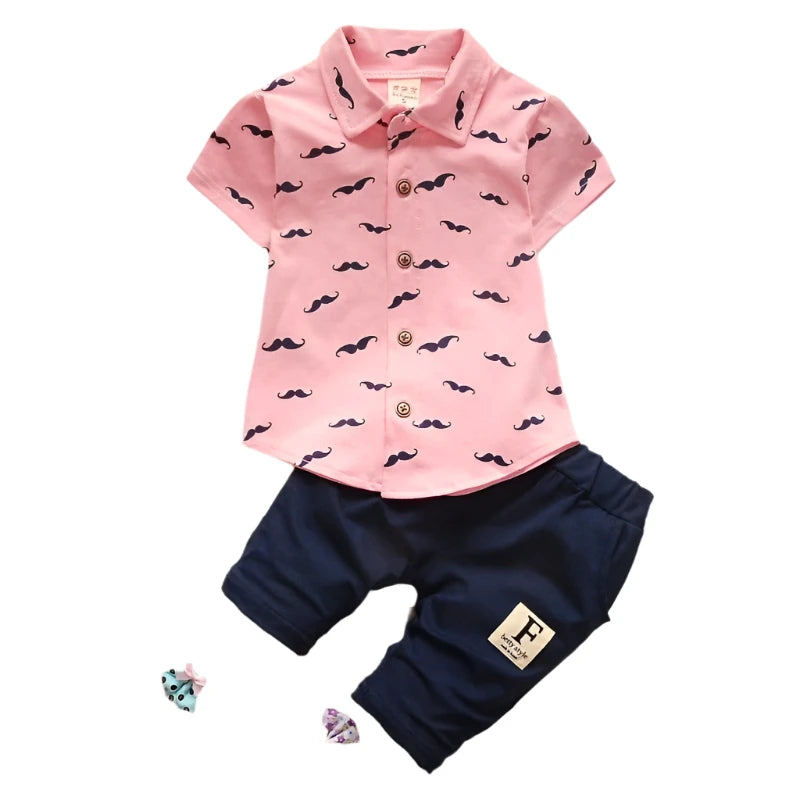 Summer New Cute Boy Suit Children's Printed Short-Sleeved Printed Shirt + Shorts Suit Children's Cotton Cute Baby Clothes