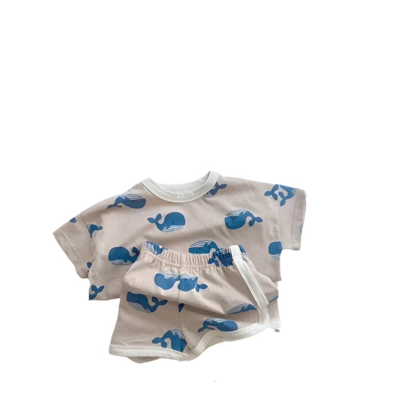 Dolphin Print 2PCS Summer Outfit for Kids