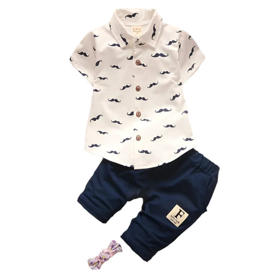 Summer New Cute Boy Suit Children's Printed Short-Sleeved Printed Shirt + Shorts Suit Children's Cotton Cute Baby Clothes