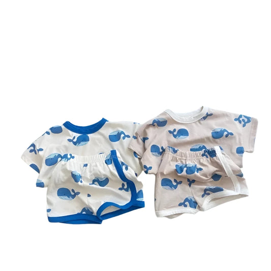 Dolphin Print 2PCS Summer Outfit for Kids