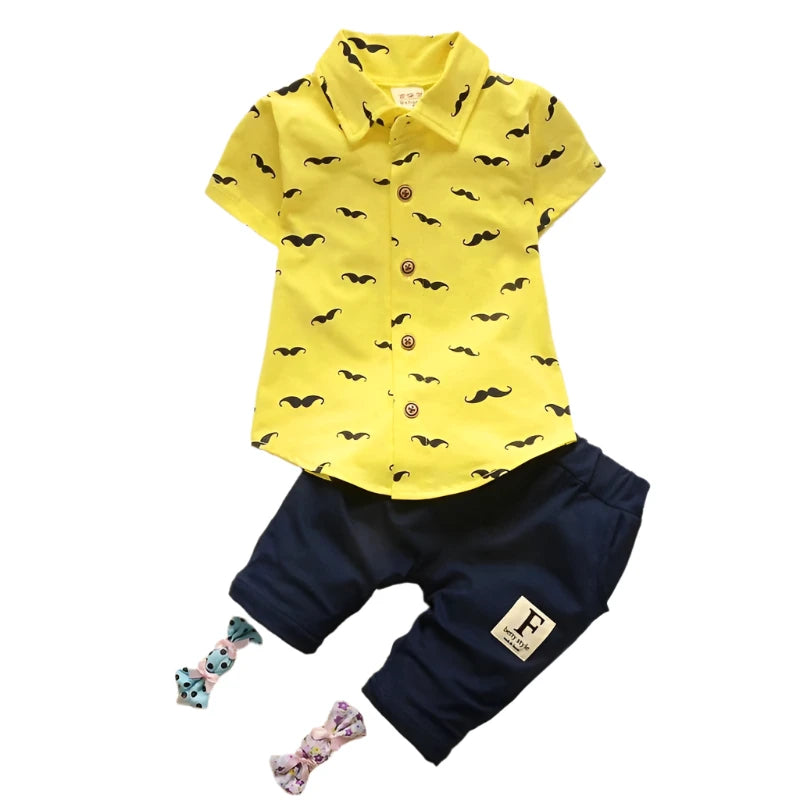 Summer New Cute Boy Suit Children's Printed Short-Sleeved Printed Shirt + Shorts Suit Children's Cotton Cute Baby Clothes