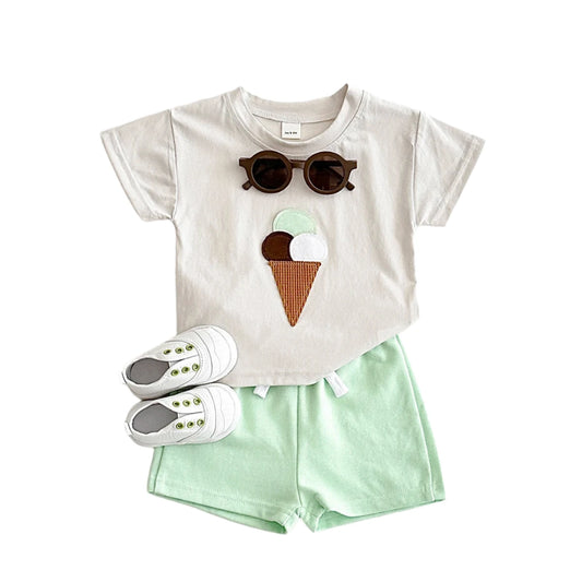 Infant Summer Outfit – Ice Cream Print T-Shirt & Shorts Set